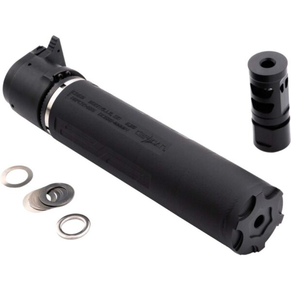 CMMG Defcan 556 Direct Thread Suppressor 5.56 1-3/8×24 Black with 1/2×28 Muzzle Brake