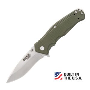 Bear & Son G10 Sideliner Folding Knife 3-3/8″ Drop Point Blade OD Green with Trigger Boxed