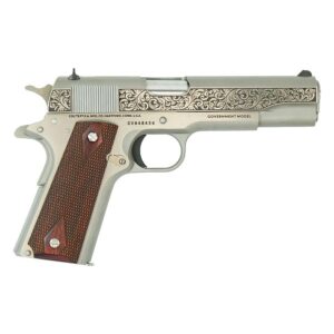 Colt Government Model “Filigree Frame and Barrel” Handgun .45 ACP 7rd Magazine 5″ Barrel Stainless Frame