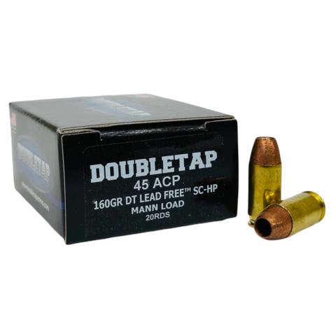 https3A2F2Fmedia.chattanoogashooting.com2Fimages2Fproduct2FDT45A160XM2FDT45A160XM Double Tap DT Lead Free Handgun Ammunition 45 Auto 160gr SC-HP Mann Load 1050 fps 20/ct