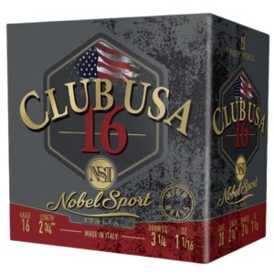 Nobel Sport Club USA 16 Shotshells 16 ga 2-3/4″ 1-1/16 oz 1330 fps #6 25/ct