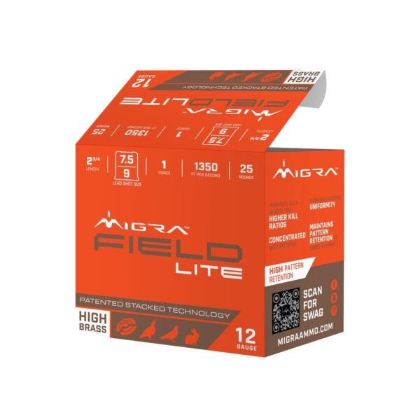 https3A2F2Fmedia.chattanoogashooting.com2Fimages2Fproduct2FERM12LF7592FERM12LF7591 Migra Field Lite Stacked Shotshells 12ga 2-3/4″ 1oz 1300 fps #7.5 & #9 25/ct
