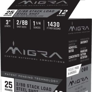 Migra Waterfowl Steel Shot Shotshell 12 ga 3″ 1-1/4 oz 1430 fps #2-BB 25/ct