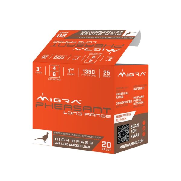 https3A2F2Fmedia.chattanoogashooting.com2Fimages2Fproduct2FERM20P462FERM20P463 Migra Pheasant Long Range Shotshells 20ga 3″ 1-1/4oz 1350 fps #6 & #8 25/ct
