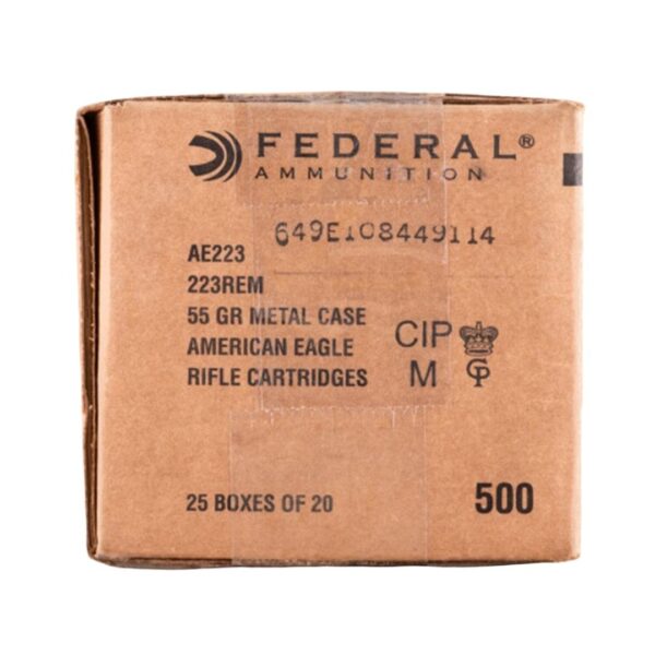 https3A2F2Fmedia.chattanoogashooting.com2Fimages2Fproduct2FFAAE223C2FFAAE223C-1_1_2 Federal Ammo American Eagle Rifle Ammunition .223 Rem 55 gr FMJ 3240 fps 500/rd Case