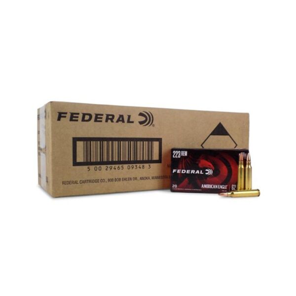 https3A2F2Fmedia.chattanoogashooting.com2Fimages2Fproduct2FFAAE223NC2FFAAE223NC-1 Federal American Eagle Rifle Ammunition .223 Rem 62 gr FMJ 3020 fps 500/ct