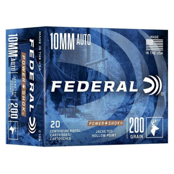 https3A2F2Fmedia.chattanoogashooting.com2Fimages2Fproduct2FFAC10A2FFAC10A1 Federal Power-Shok Handgun Ammunition 10mm Auto 200gr JHP 1110 fps 20/ct