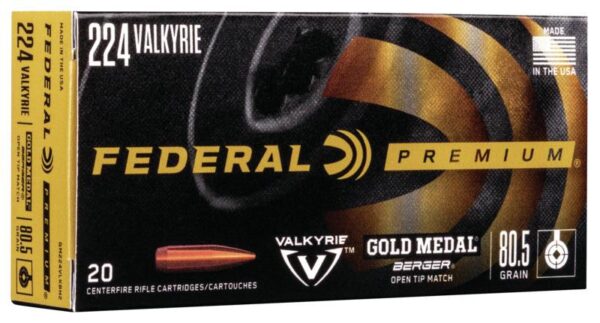 https3A2F2Fmedia.chattanoogashooting.com2Fimages2Fproduct2FFAGM224VLKBH22FFAGM224VLKBH2 Federal Gold Medal Berger Rifle Ammunition .224 Valkyrie 80.5 gr OTM 2925 fps 20/ct