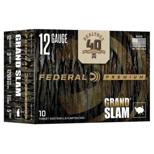 https3A2F2Fmedia.chattanoogashooting.com2Fimages2Fproduct2FFAPFCX157FRT52FFAPFCX157FRT51 Federal Grand Slam Realtree 40th Anniversary Shotshells 12ga 3″ 1-3/4oz 1200 fps #5 10/ct