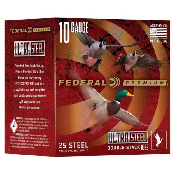 https3A2F2Fmedia.chattanoogashooting.com2Fimages2Fproduct2FFAPWUX107BBB12FFAPWUX107BB21 Federal Ultra Steel Shotshells 10ga 3-1/2″ 1-5/8oz 1400 fps #1 & BBB 25/ct
