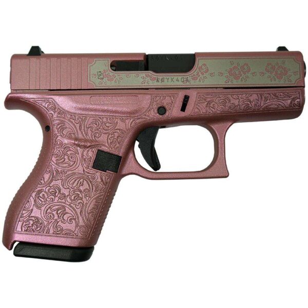 https3A2F2Fmedia.chattanoogashooting.com2Fimages2Fproduct2FGLUI4250201PGR2FGLUI4250201PGR-1 Glock 42 Custom “Glock & Roses Medusa Pink” Subcompact Handgun .380 ACP 6rd Magazines (2) 3.2″ Barrel USA
