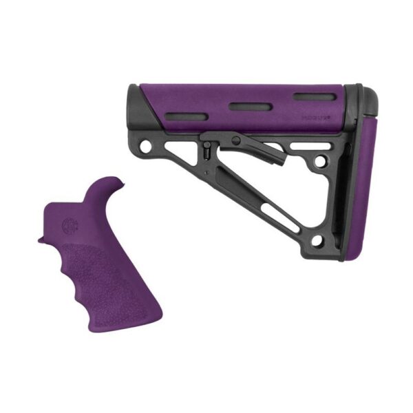 https3A2F2Fmedia.chattanoogashooting.com2Fimages2Fproduct2FHA156562FHA15656-1 Hogue AR-15/M16 Kit Overmolded Beavertail Grip and Collapsible Buttstock for Mil-Spec Buffer Tube Purple