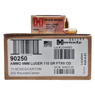 https3A2F2Fmedia.chattanoogashooting.com2Fimages2Fproduct2FHO90250C2F90250c Hornady Critical Defense FTX Handgun Ammunition 9mm Luger 115gr PT 1140 fps 250/ct Case (10-25/ct Boxes)