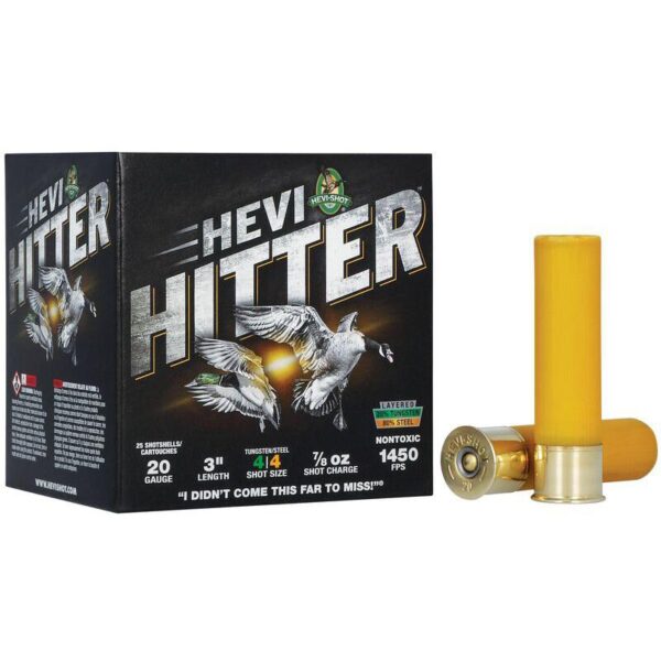 https3A2F2Fmedia.chattanoogashooting.com2Fimages2Fproduct2FHVHS290442FHVHS290441 HEVI-Shot HEVI-Hitter Tungsten/Steel Shotshells 20ga 3″ 7/8oz 1450 fps #4 25/ct