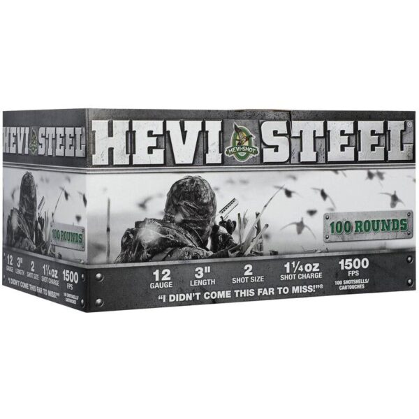 https3A2F2Fmedia.chattanoogashooting.com2Fimages2Fproduct2FHVHS601022FHVHS601021 HEVI-Shot HEVI-Steel Shotshells 12ga 3″ 1-1/4oz 1500 fps #2 100/ct