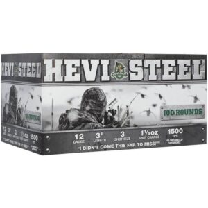 HEVI-Shot HEVI-Steel Shotshells 12ga 3″ 1-1/4oz 1500 fps #3 100/ct