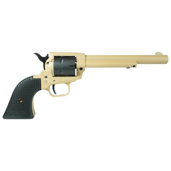 https3A2F2Fmedia.chattanoogashooting.com2Fimages2Fproduct2FHXSRR22V62FHXSRR22V6-1 Heritage Rough Rider Steel Frame Sabre Sand Cerakote Handgun .22 LR 6rd Capacity 6.5″ Barrel Polymer Black