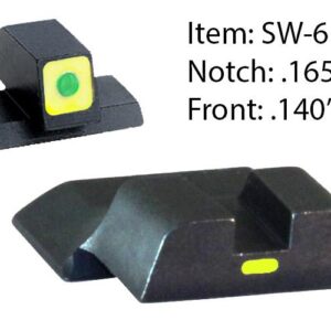 Ameriglo CAP Tritium Night Sights for S&W M&P Shield / Front Tritium – Green / Front Outline – LumiGreen / Style – CAP / Rear Paint Bar – LumiGreen