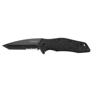 Kershaw Kuro Folding Knife 3-1/10″ Partially Serrated American Tanto Blade Black