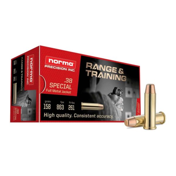 https3A2F2Fmedia.chattanoogashooting.com2Fimages2Fproduct2FNH6205400502FNH620540050 Norma Range & Training Rifle Ammunition .38 Spl 158gr FMJ 863 fps 50/ct