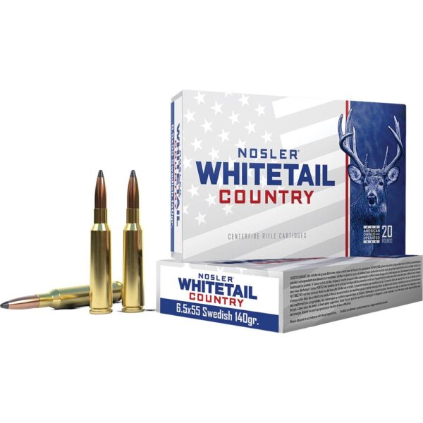 https3A2F2Fmedia.chattanoogashooting.com2Fimages2Fproduct2FNO401072FNO40107-1 Nosler Whitetail Country Rifle Ammunition 6.5x55mm Swedish Mauser 140gr JSP 2600 fps 20/ct