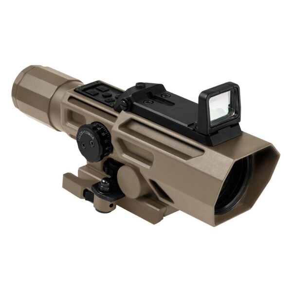 NcStar VSM ADO Dual Optic 3-9x42mm P4 Sniper Rifle Scope with Integrated Fold-Down Red Dot Optic – Tan