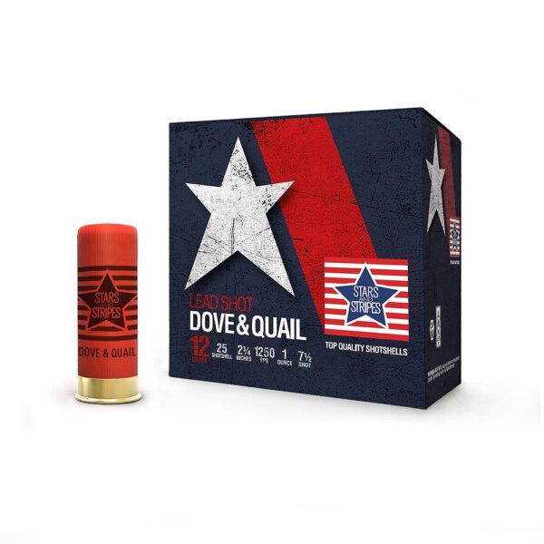 https3A2F2Fmedia.chattanoogashooting.com2Fimages2Fproduct2FOQCDQ128752FOQCDQ12875 PPU Stars & Stripes Dove & Quail Shotshells 12ga 2-3/4” 1 oz 1250 fps #7.5 25/ct