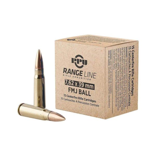 https3A2F2Fmedia.chattanoogashooting.com2Fimages2Fproduct2FOQTRZPPR7392FOQTRZPPR7391 PPU Rangeline Ammunition 7.62×39 123gr FMJ 2350 fps 15/ct