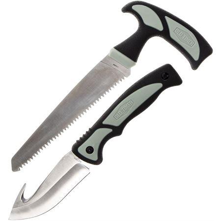 https3A2F2Fmedia.chattanoogashooting.com2Fimages2Fproduct2FPF11359862FPF1135986 Battenfeld Knives Old Timer Hunter Combo Serrated Blade and Guthook Blade Black and Grey