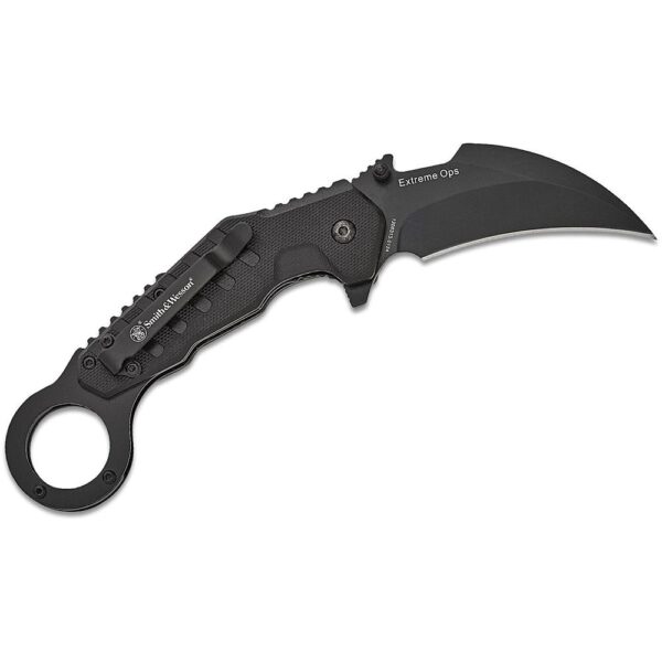 https3A2F2Fmedia.chattanoogashooting.com2Fimages2Fproduct2FPF12050082FPF1205008-1 Smith & Wesson Extreme Ops Karambit Assisted Folding Knife 3″ Hawkbill Blade Black