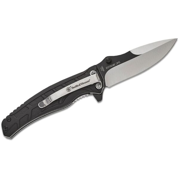 https3A2F2Fmedia.chattanoogashooting.com2Fimages2Fproduct2FPF12059052FPF1205905-1 Smith & Wesson Extreme Ops Folding Knife 3″ Drop Point Blade Two Tone Black Silver