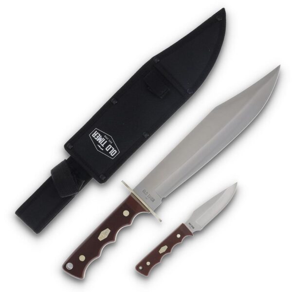 Old Timer Bowie Fixed Blade Combo 10″ Bowie Blade 3-1/2″ Skinner Blade Brown