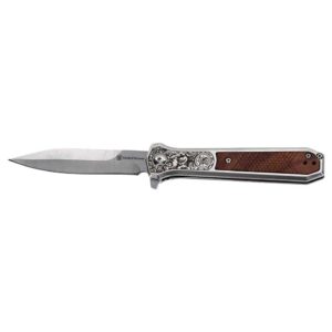 Smith & Wesson KT Unwavered Spring Assist Folding Knife 3-1/5″ Dagger Blade Silver with Brown Box