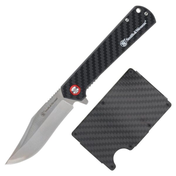 Smith & Wesson Folding Knife and Wallet Combo 3-3/10″ Clip Point Blade Black