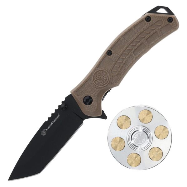 Smith & Wesson Folding Knife and Fidget Spinner Combo 3″ Tanto Blade Black Brown