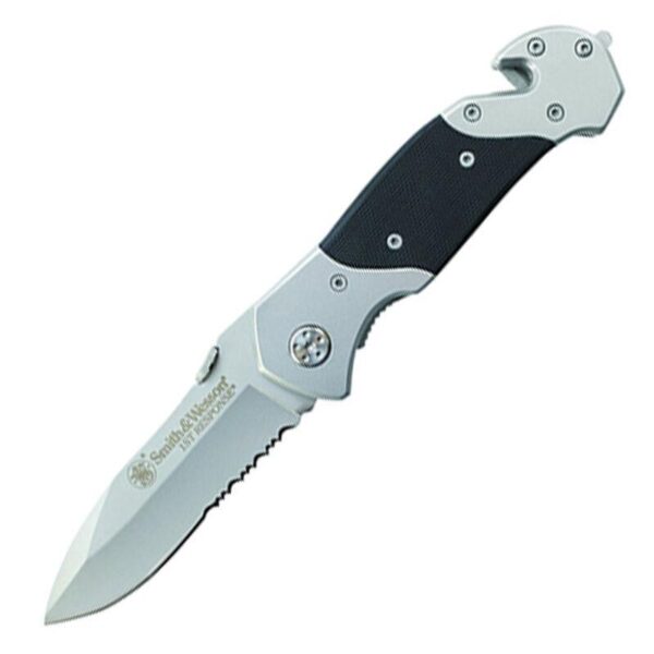 https3A2F2Fmedia.chattanoogashooting.com2Fimages2Fproduct2FPFSWFRSCP2FPFSWFRSCP-1 Smith & Wesson First Responder Folding Knife 3-3/10″ Serrated Drop Point Blade Black Silver