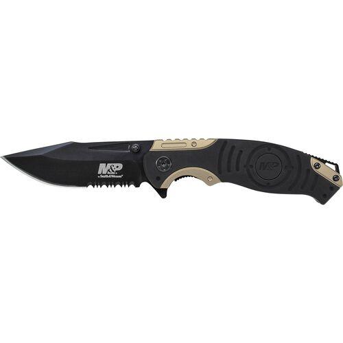 Smith & Wesson M&P Drop Point Folding Knife Liner Lock 3 1/2″ Blade Black and Tan