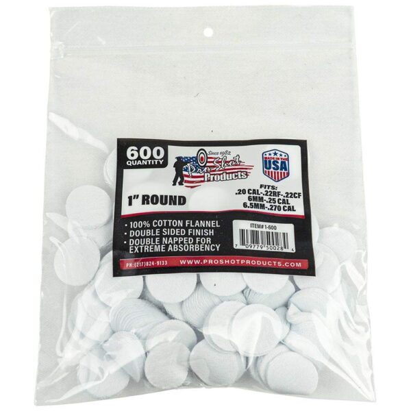 https3A2F2Fmedia.chattanoogashooting.com2Fimages2Fproduct2FPX16002FPX1600-1 Pro-Shot 1″ Round 100% Cotton Patches 600/ct
