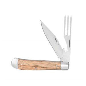 ABKT Cattleman Chuckwagon Trapper Knife 3-1/4″ Blade with Fork Blade Zebrawood