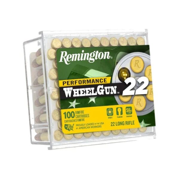 https3A2F2Fmedia.chattanoogashooting.com2Fimages2Fproduct2FRTR210752FRTR210751 Remington Performance Wheelgun 22 Subsonic Rimfire Ammunition .22 LR 39gr Solid 770 fps 100/ct