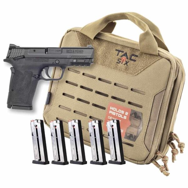 Smith & Wesson M&P9 Shield EZ M2.0 Handgun Bundle 9mm Luger 8rd Magazines (5) 3.675″ Barrel Black with Case
