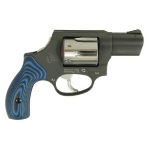 Taurus 856 Handgun .38 Spl 6rd Capacity 2″ Barrel Matte Black Frame Stainless Cylinder VZ Blue Grip