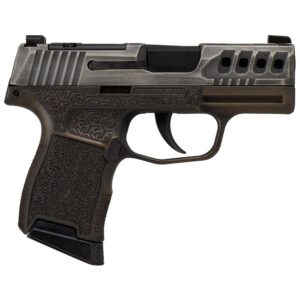 Sig Sauer P365 “Gold Bug” Handgun 9mm luger 10rd Magazines(2) 3.1″ Black Barrel Tactical Cut Distressed Grey Slide/Brown Grip Octagon Stippling
