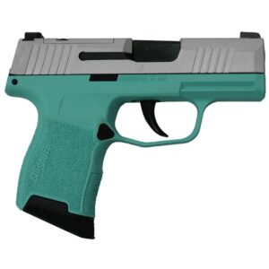 Sig Sauer “Silver Slide/Robin’s Egg Blue Frame” P365 Optic Ready Handgun 9mm Luger 10rd Magazines(2) 3.1″ Barrel X-RAY 3 Sights
