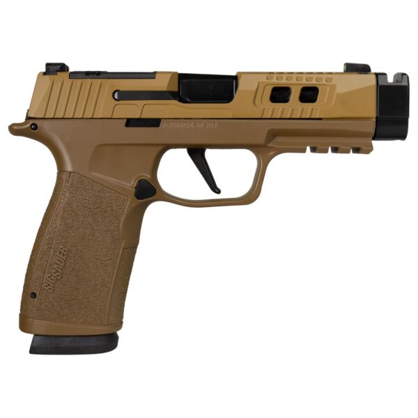https3A2F2Fmedia.chattanoogashooting.com2Fimages2Fproduct2FXI681686TBBS2FTwoToneFDEP365XMACRO-XI681686TBBS2520-R Sig Sauer P365 Two-Tone Brown/Black XMACRO TACOPS Handgun 9mm Luger 17rd Magazines(4) 4.2″ Compensated Barrel