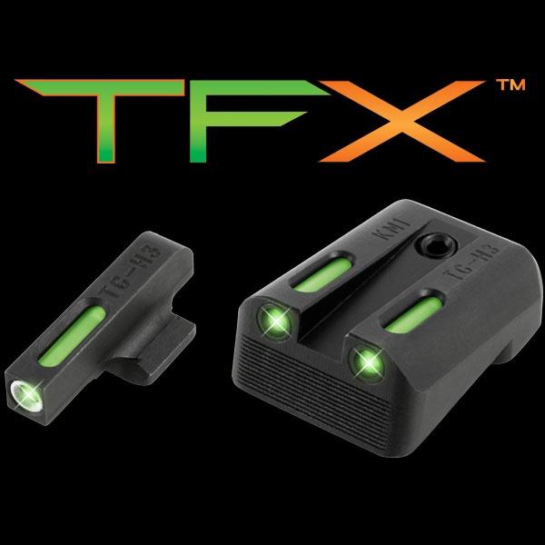 https3A2F2Fmedia.chattanoogashooting.com2Fimages2Fproduct2FXRTG13KM1A2FXRTG13KM1A Truglo TFX Tritium/Fiber-Optic Day/Night Sights Fits Kimber 1911 Models with Fixed Rear Sight – White Outline Front/Green Rear