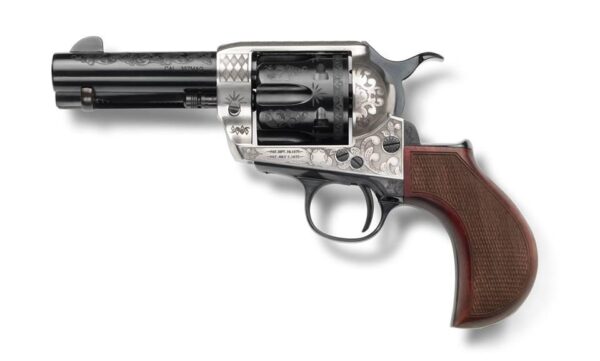 https3A2F2Fmedia.chattanoogashooting.com2Fimages2Fproduct2FZAGW45AJ312NMCWLG2FZAGW45AJ312NMCWLG Pietta 1873 Alchimista Jr Handgun .45 Colt 6rd Capacity 3.5″ Barrel Silver & Blue Engraved Checkered Grips